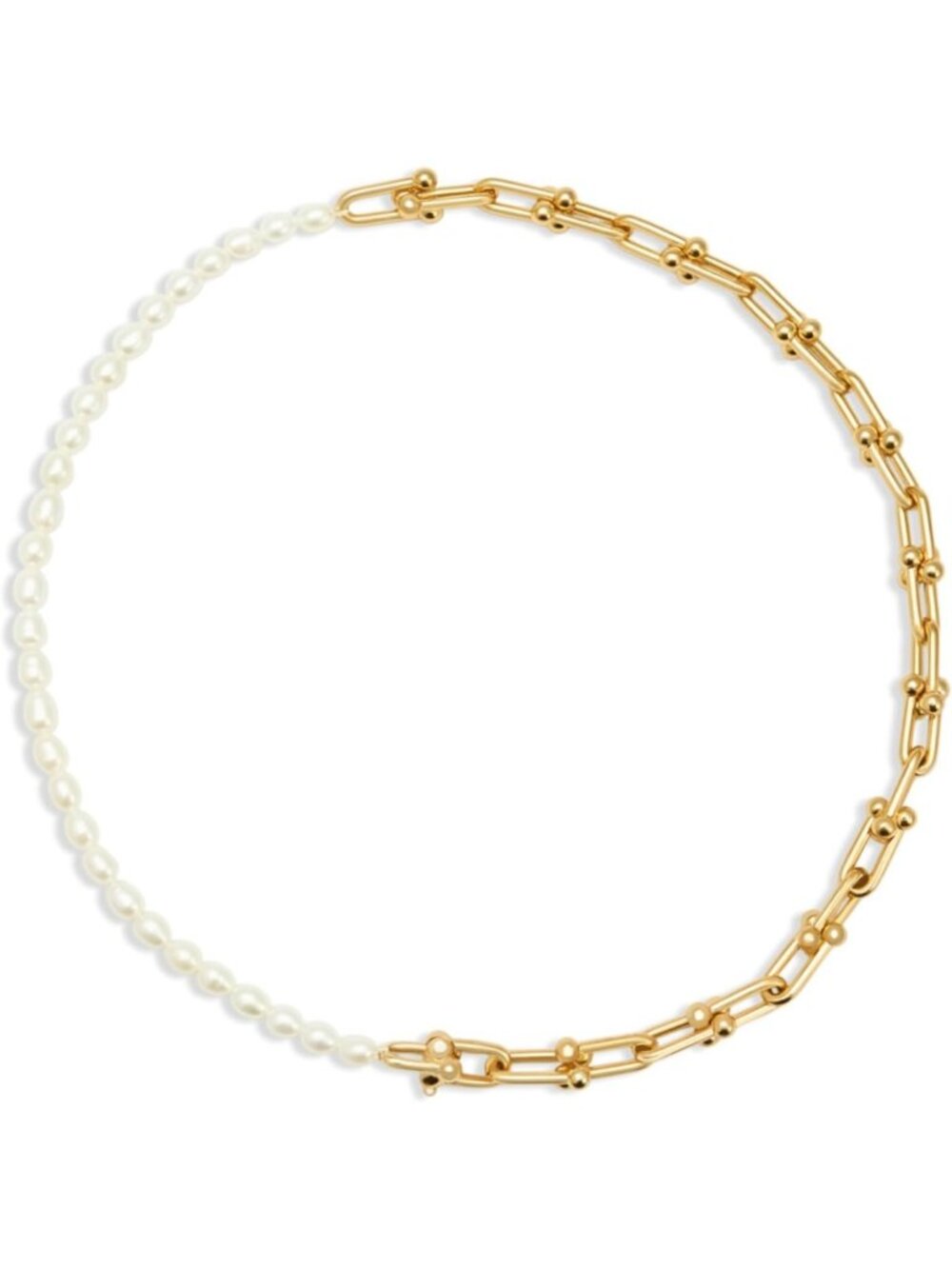 Trendy Unisex Gold Chain Pearl Necklace | Half Pearl Streetwear Jewelry